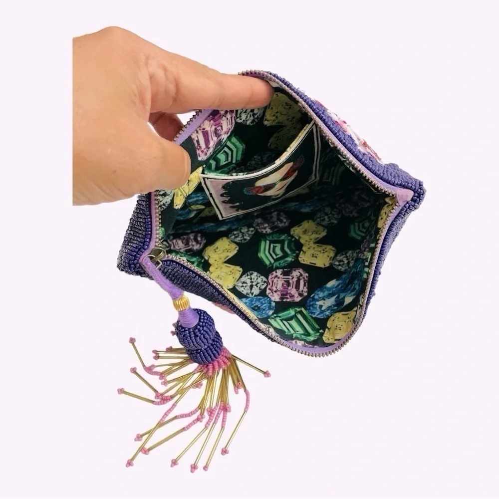 RARE Ashley Longshore Beaded Pouch  “ALWAYS ASK FOR MORE…” -10.5 W x 7.5H